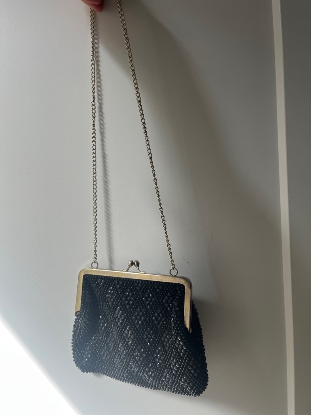 Black Beaded Chain-Handle Evening Bag - Unbranded